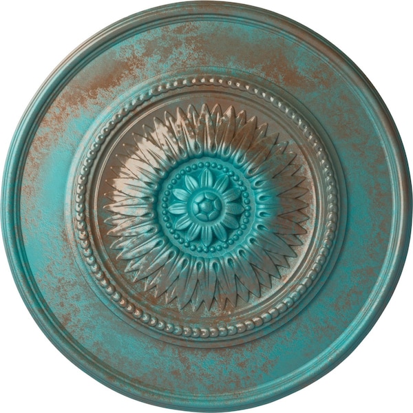 Ekena Millwork Floral Ceiling Medallion, Hand-Painted Copper Green Patina, 23 1/2"OD x 2 3/4"P CM23FLCGS - main
